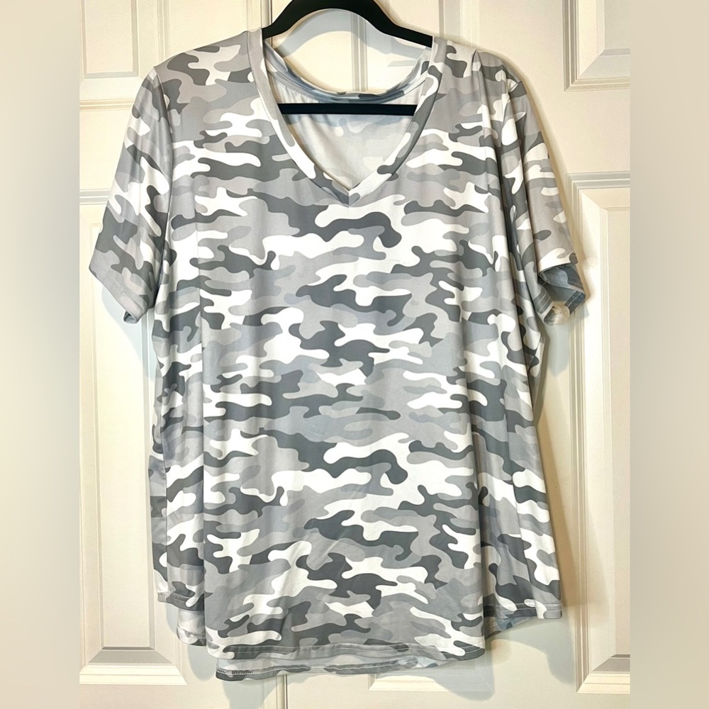 Womens Plus Size Top, Short Sleeve Shirts V Neck Tunic Camo  T-Shirt 2XL